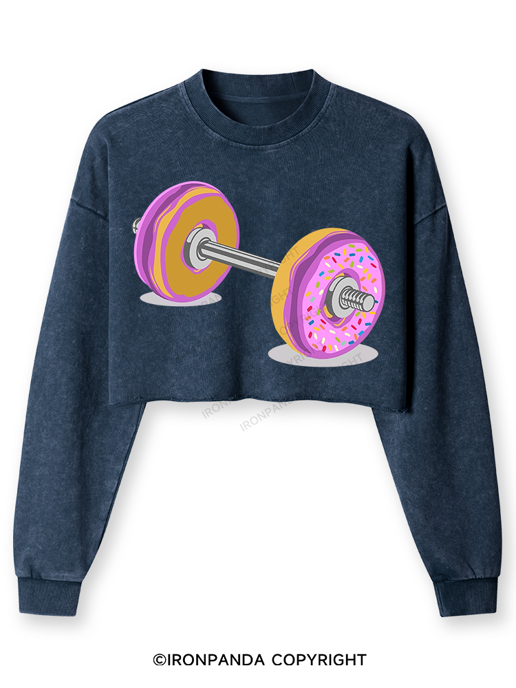 DONUT BARBELL Washed Long-Sleeve Crop Top