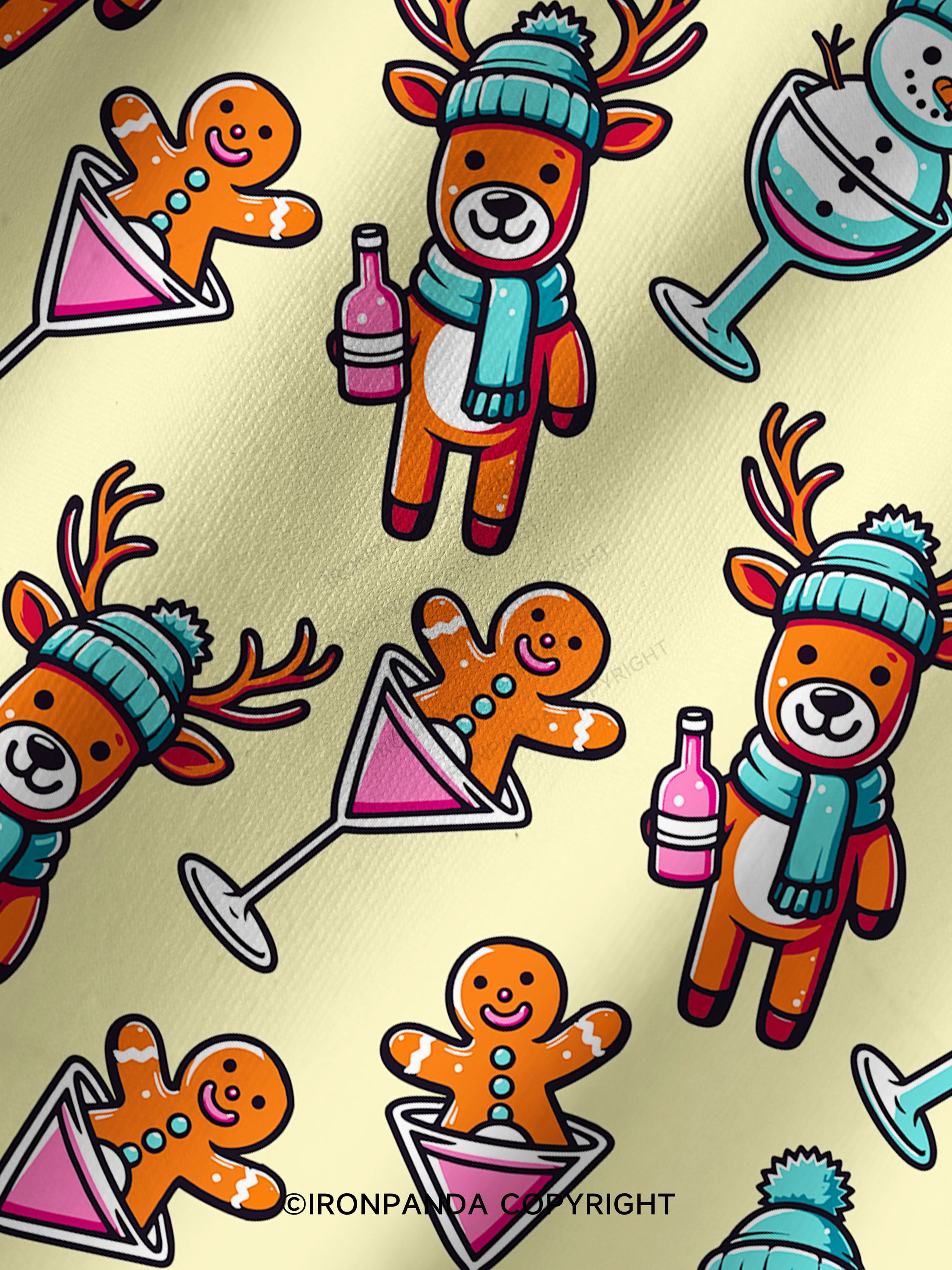 CUTESY CHRISTMAS DRINKING CREW Printed Yoga Shorts