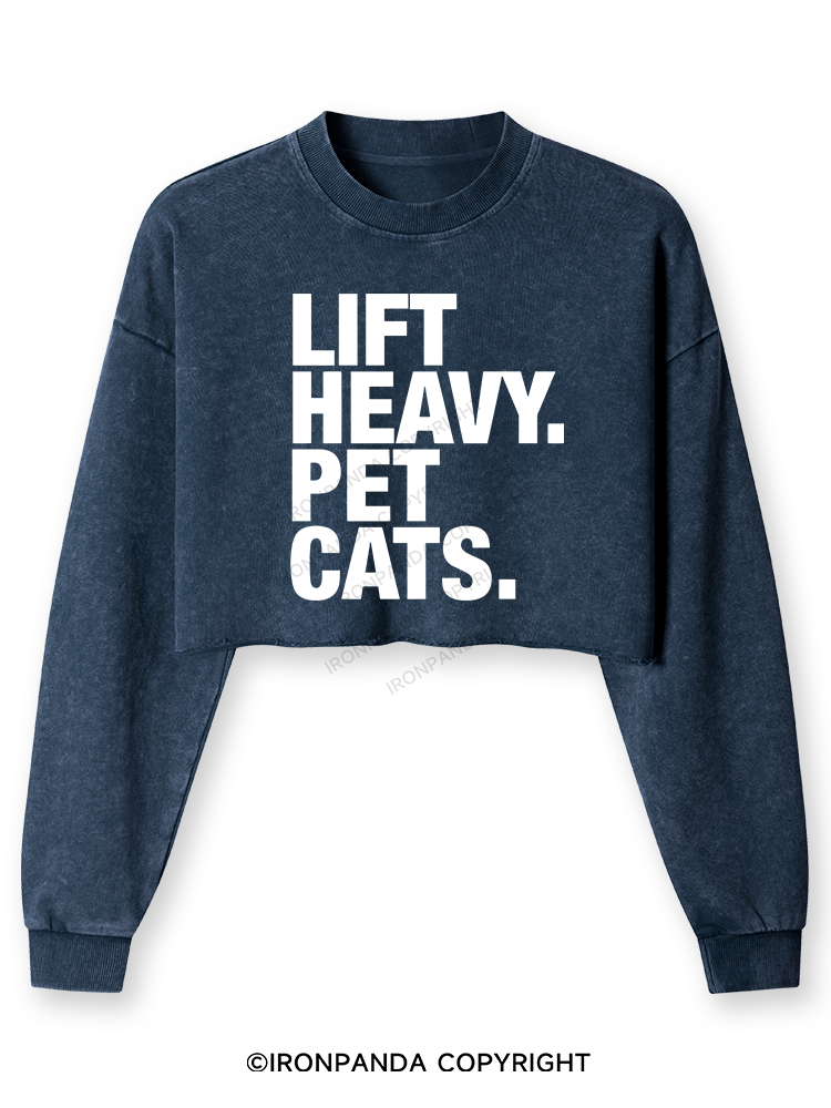 Lift Heavy Pet Cats Washed Long-Sleeve Crop Top