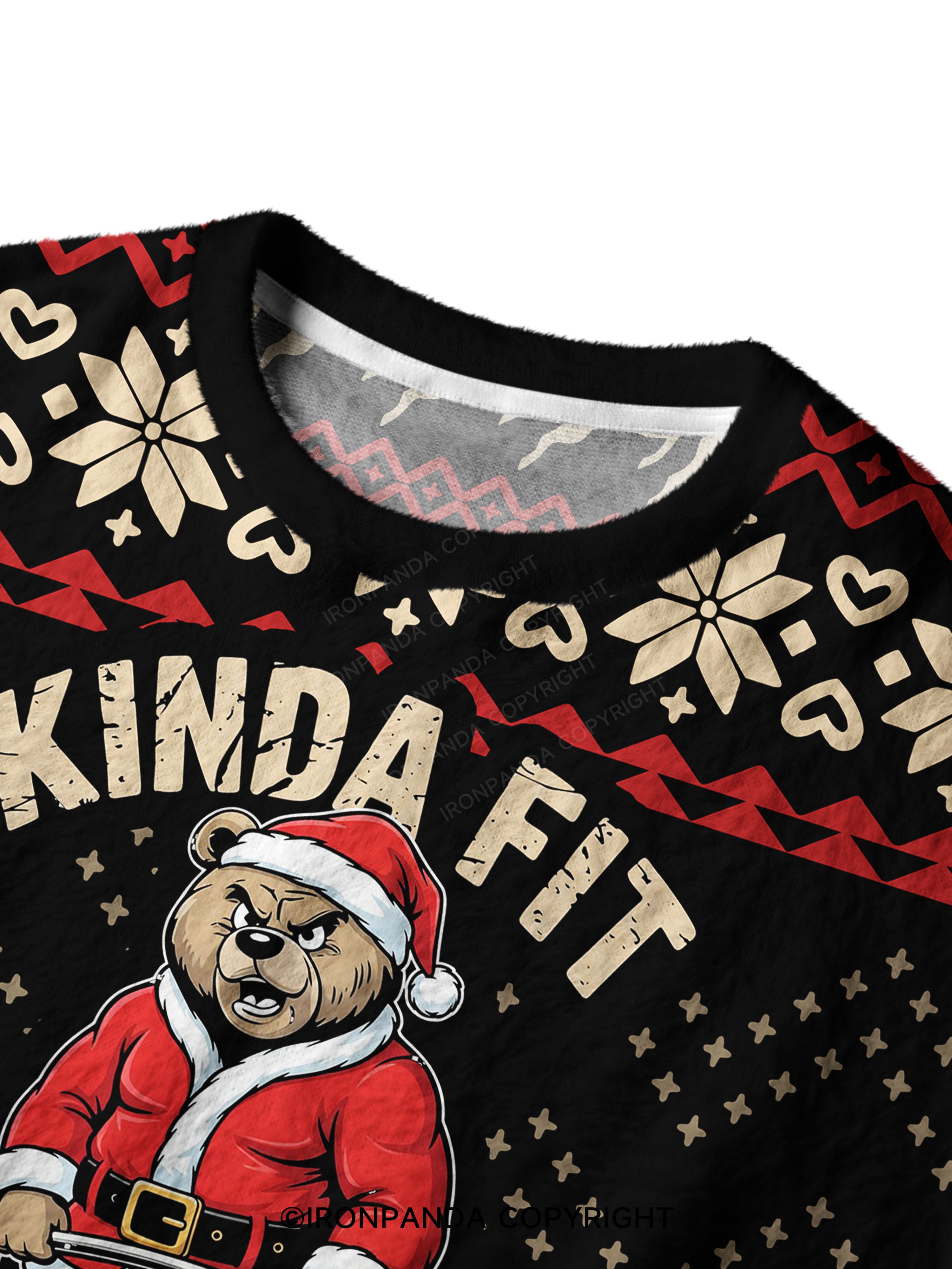 KINDA FIT SORTA FAT CHRISTMAS BEAR Ugly Fuzzy Fleece Sweater