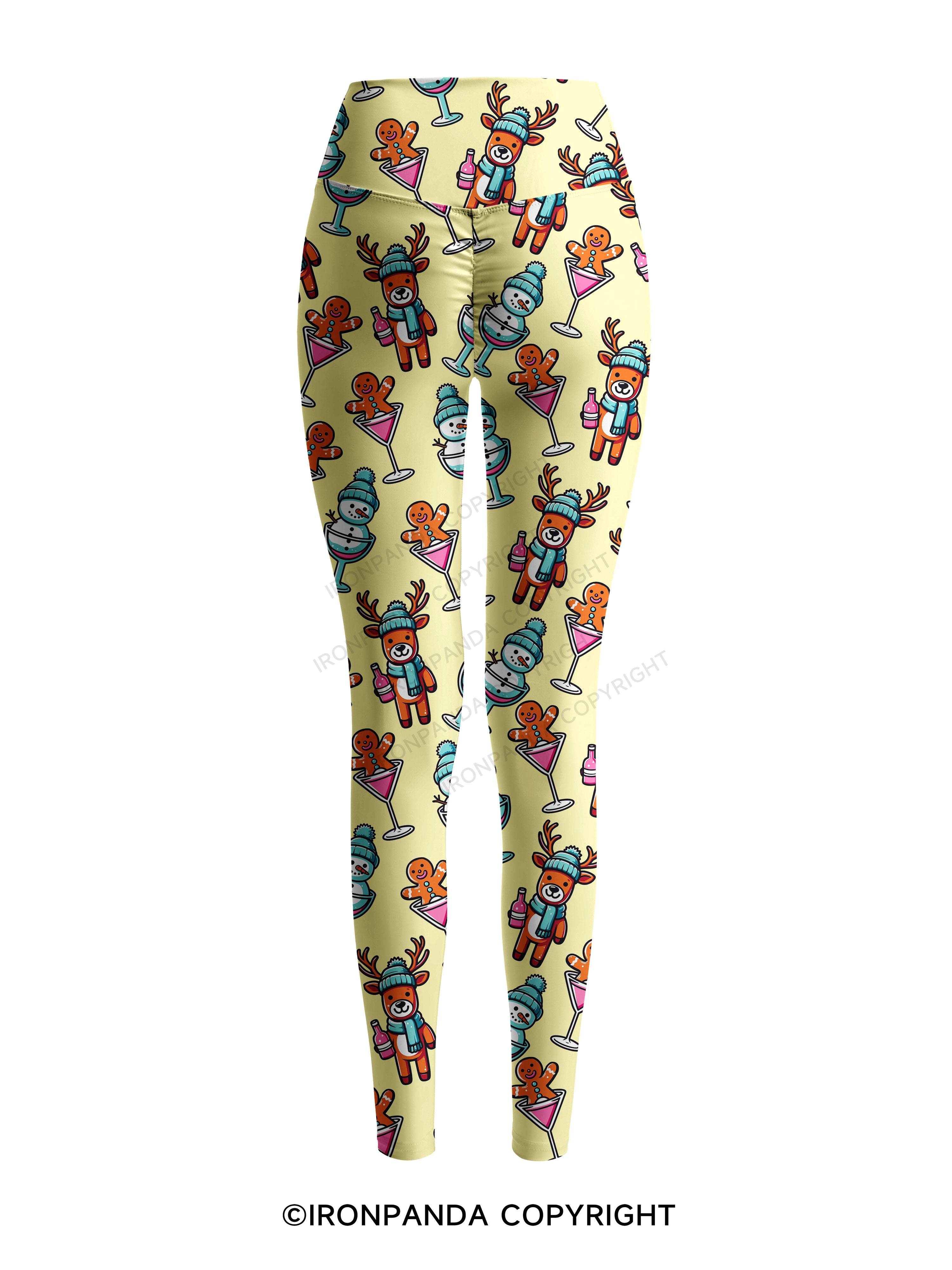 CUTESY CHRISTMAS DRINKING CREW Printed Yoga Pants