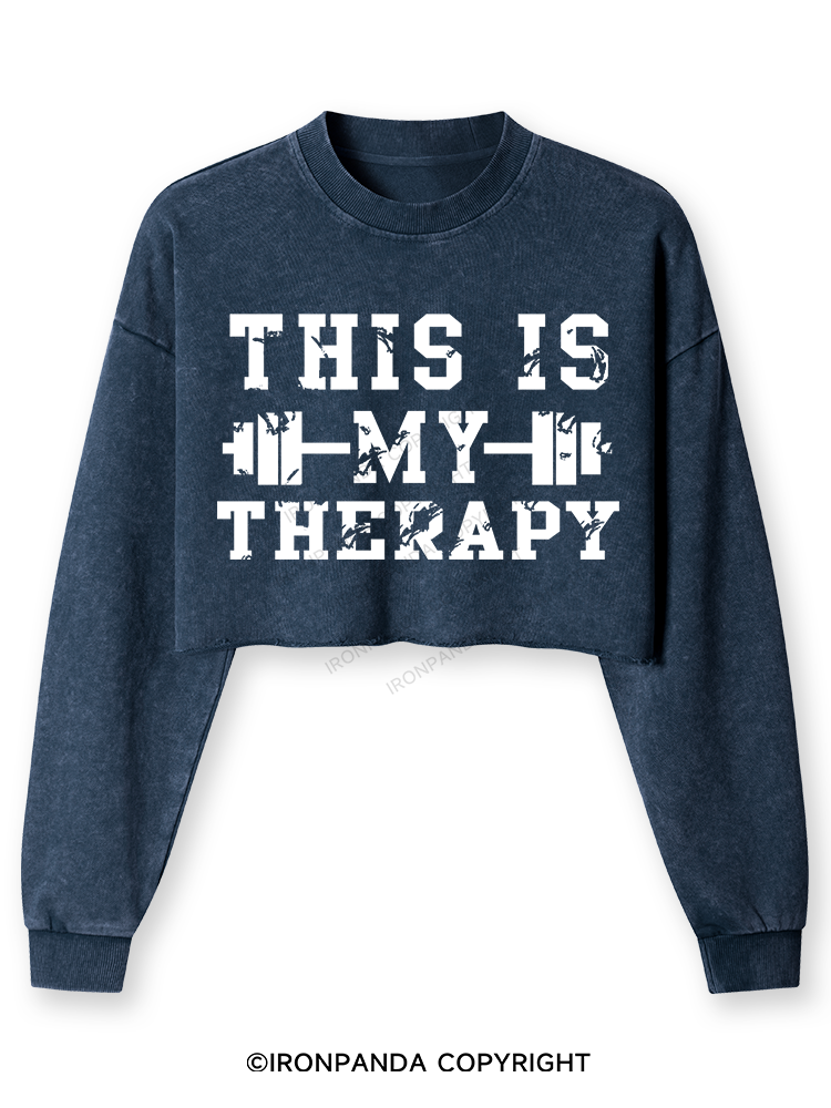 This Is My Therapy Washed Long-Sleeve Crop Top