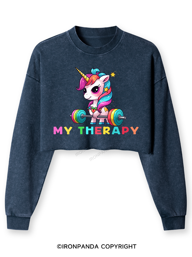 UNICORN MY THERAPY Washed Long-Sleeve Crop Top