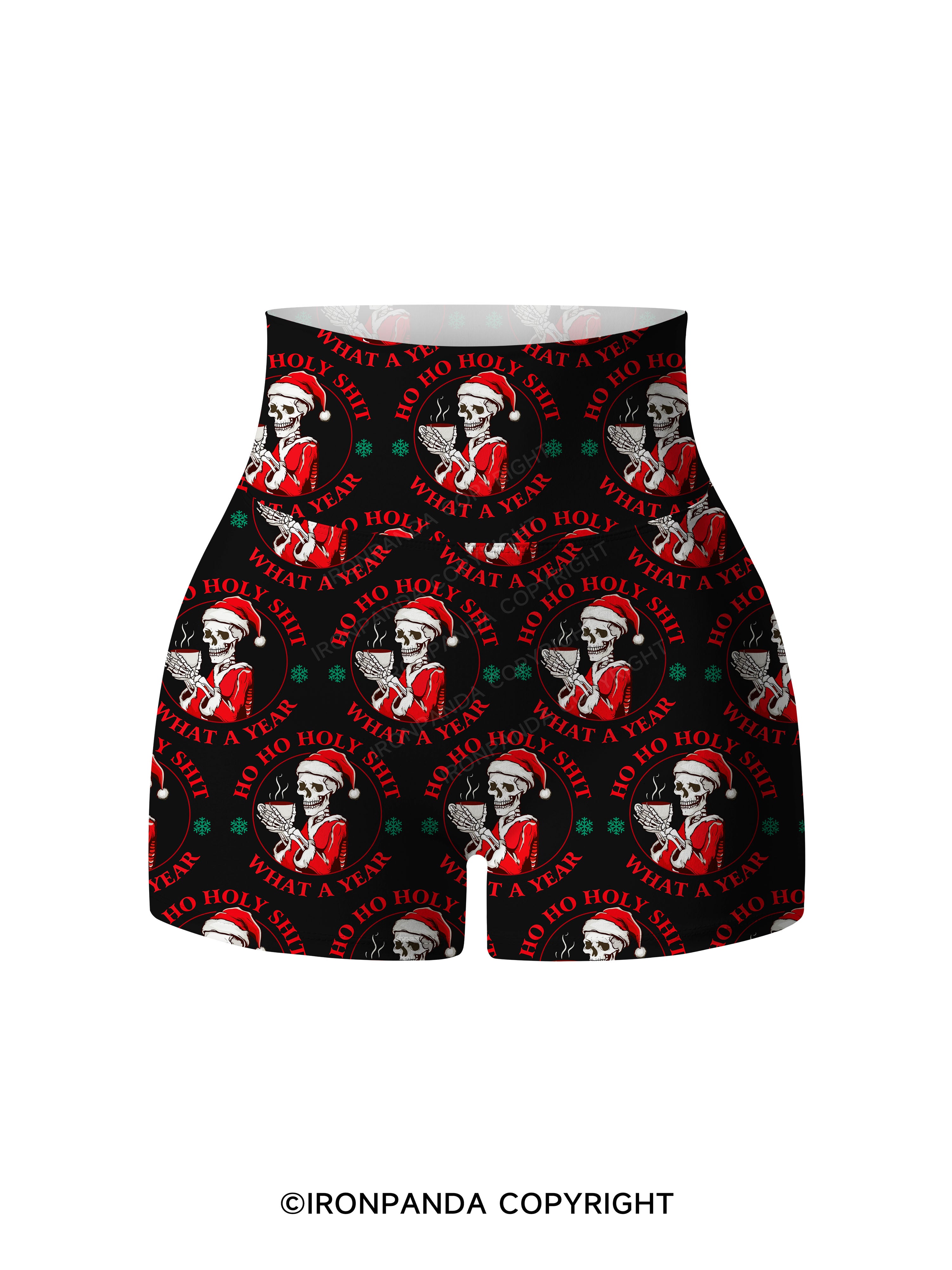 HOHOHO HOLLY SHIT WHAT A YEAR Printed Yoga Shorts