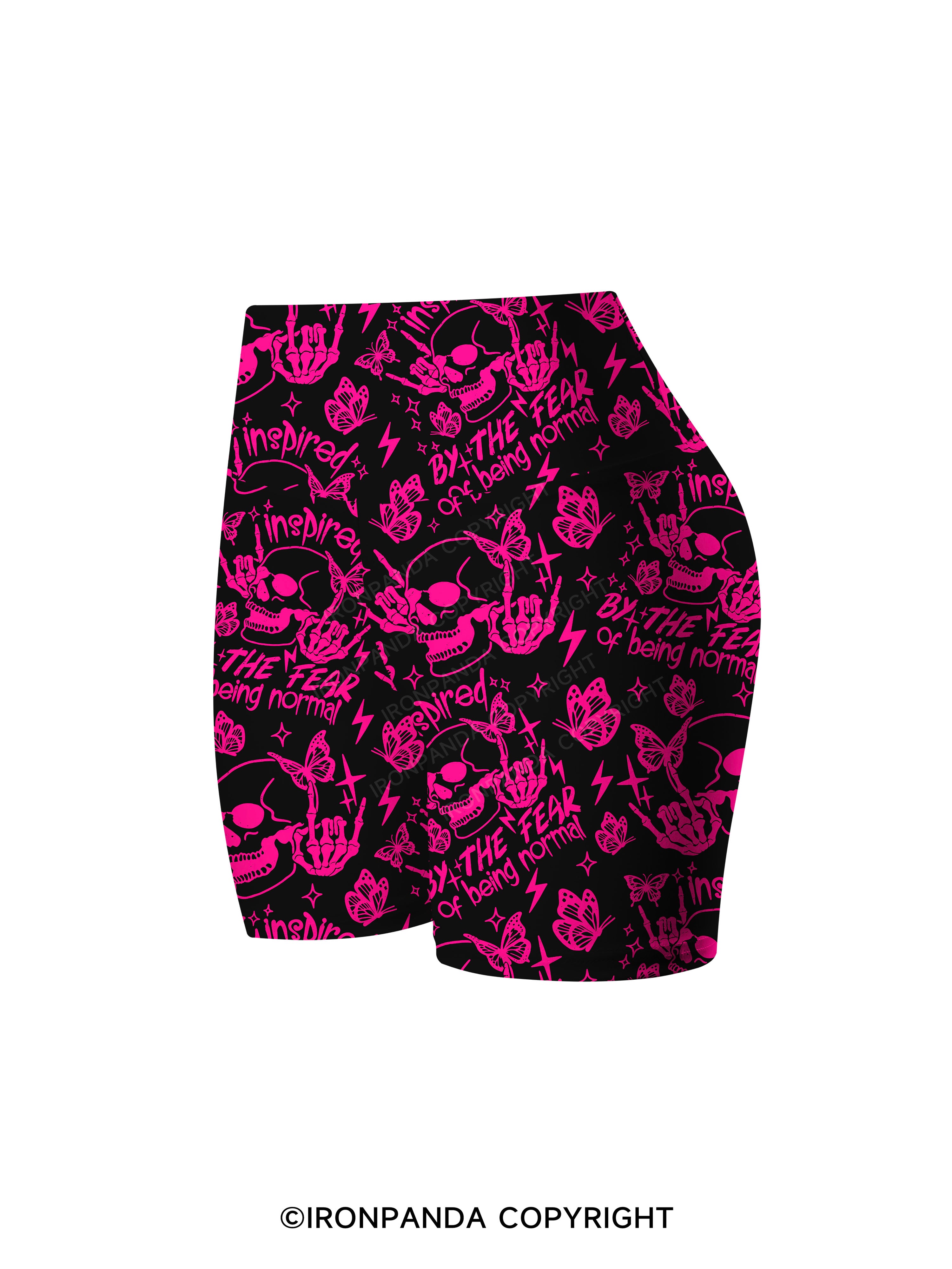 INSPIRED BY THE FEAR OF BEING NORMAL SKELETON Printed Yoga Cycling Shorts