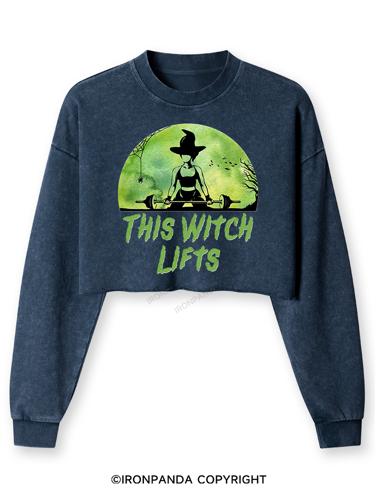 THIS WITCH LIFTS Washed Long-Sleeve Crop Top