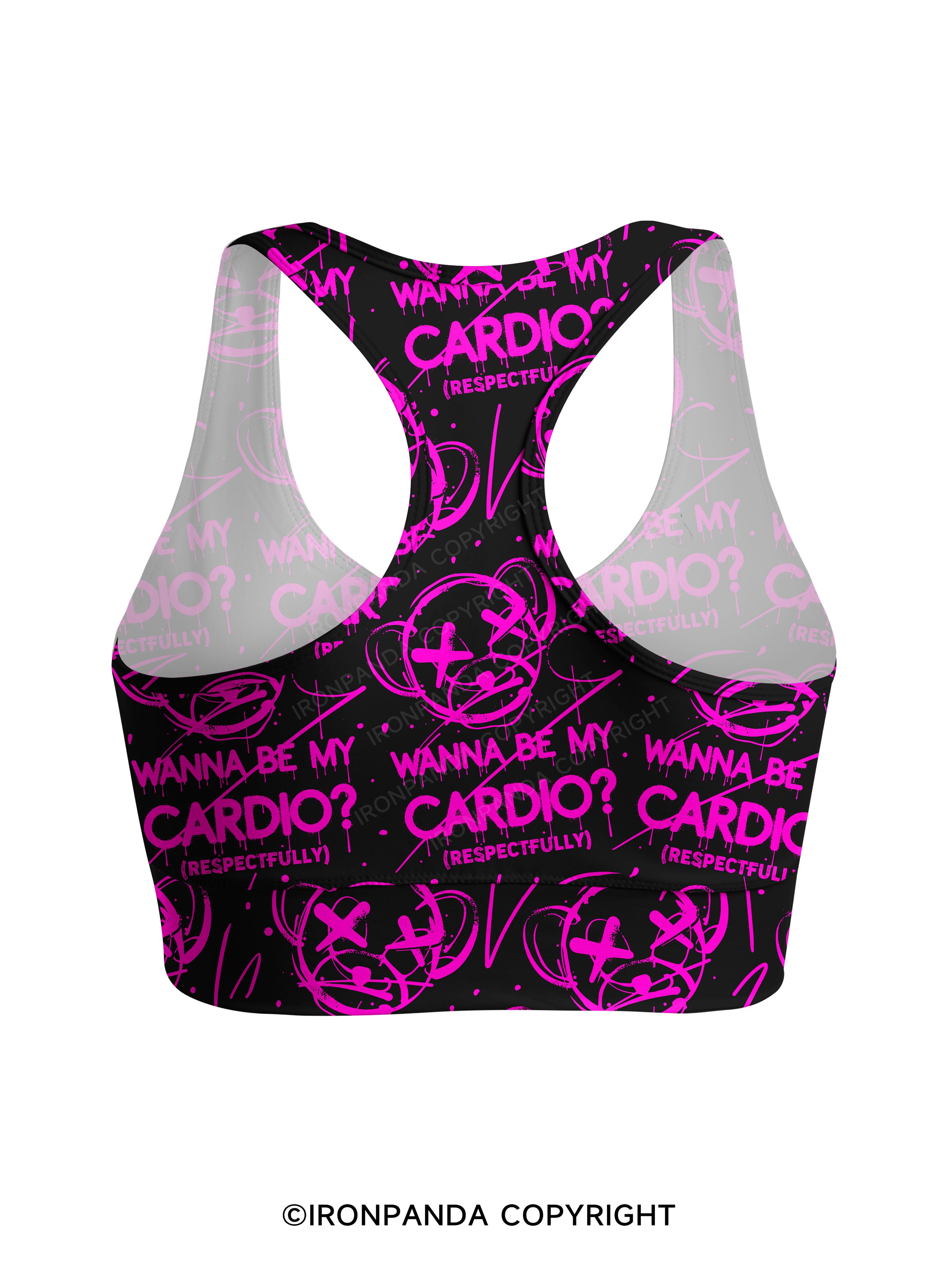 WANNA BE MY CARDIO FUNNY Racerback Sports Bra