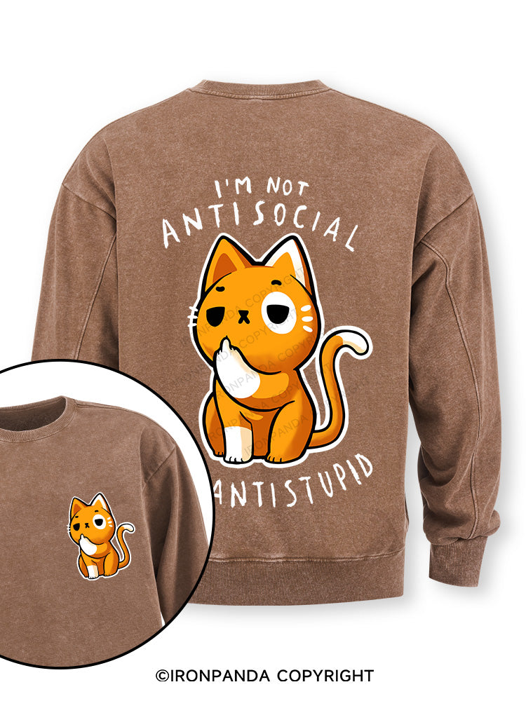 Antisocial cute Cat Double-Sided Printed Washed Sweatshirt