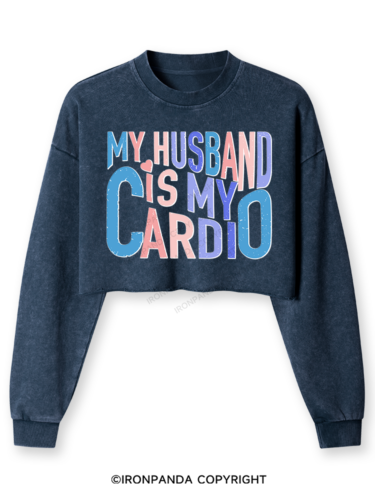 MY HUSBAND IS MY CARDIO Washed Long-Sleeve Crop Top