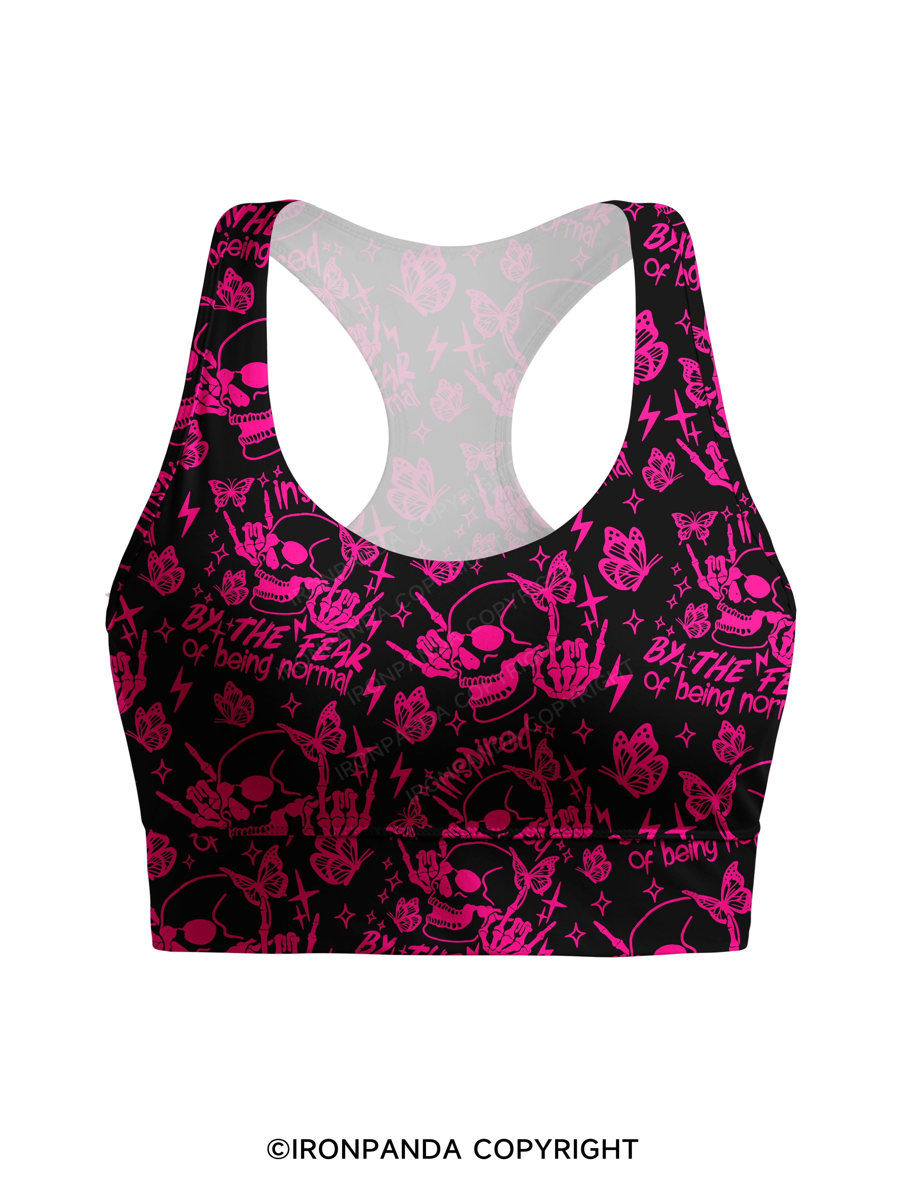 INSPIRED BY THE FEAR OF BEING NORMAL SKELETON Racerback Sports Bra