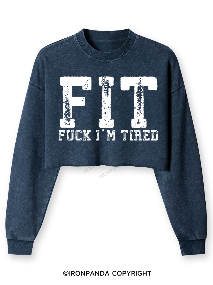 FUCK I'M TIRED Washed Long-Sleeve Crop Top