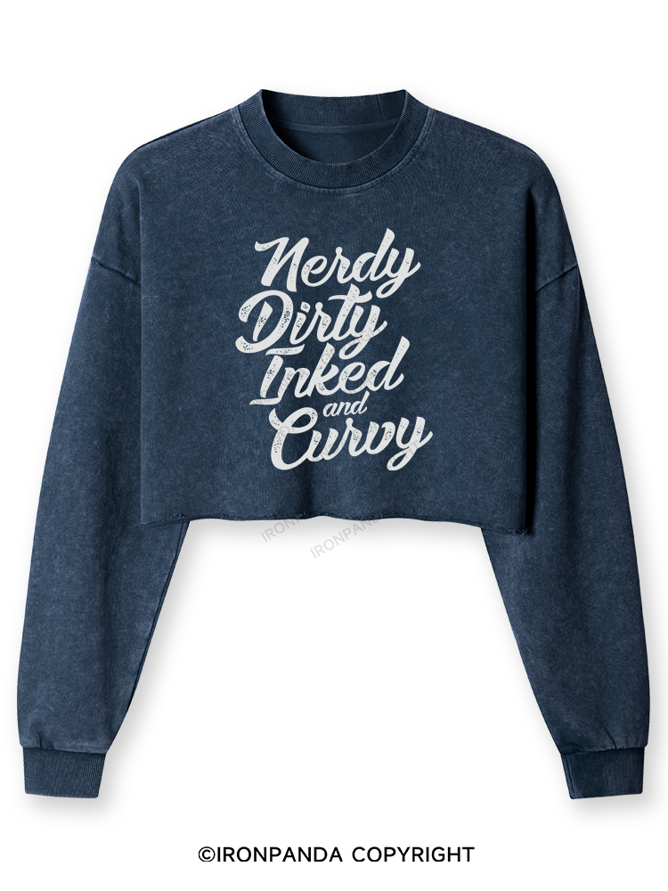 NERDY DIRTY INKED AND CURVY Washed Long-Sleeve Crop Top