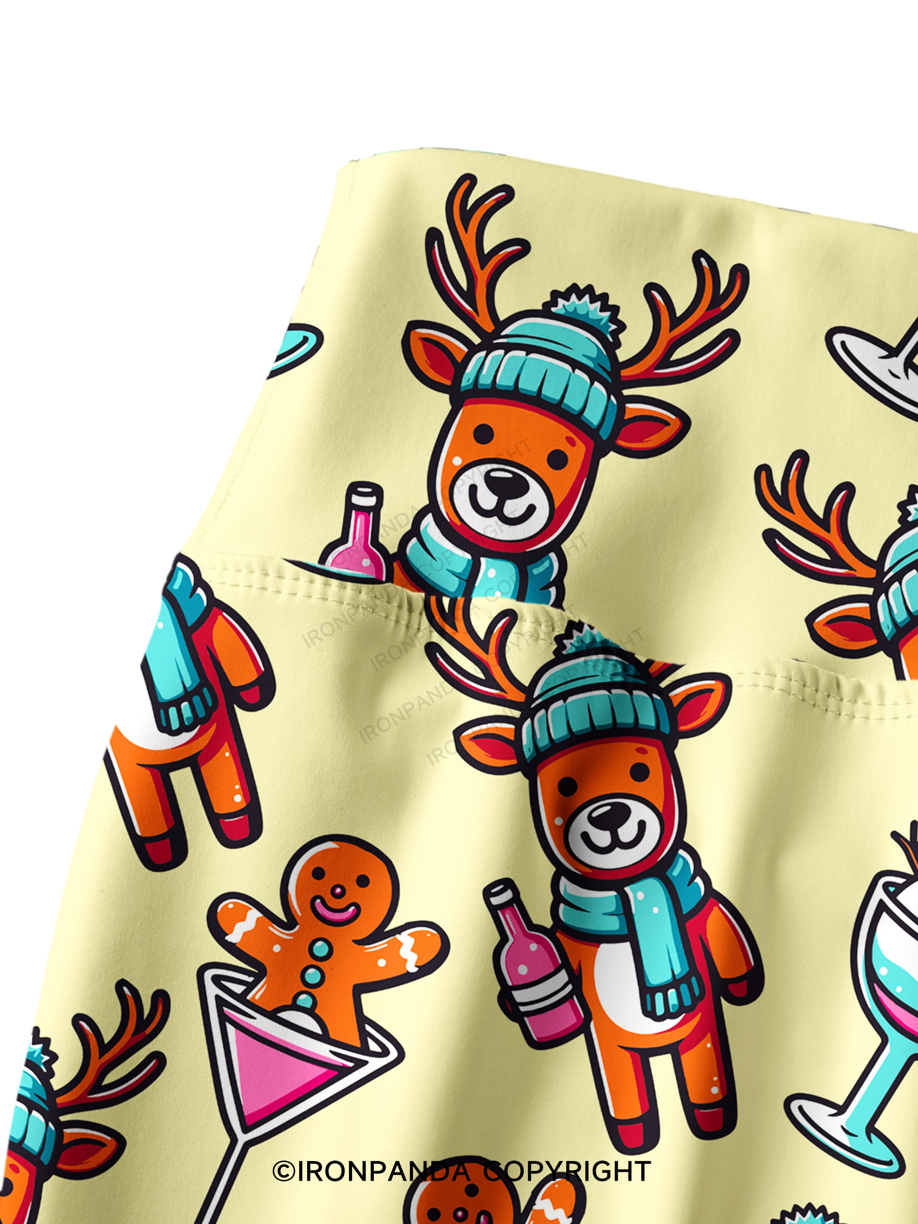 CUTESY CHRISTMAS DRINKING CREW Printed Yoga Pants