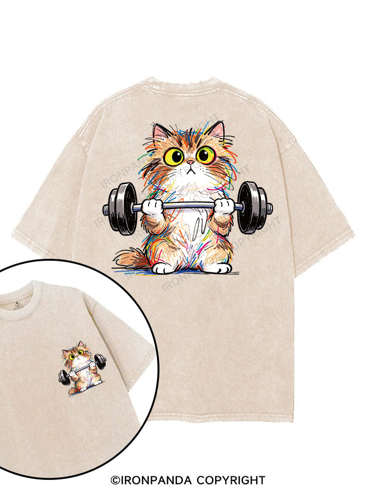 Scribble Kitty Curls printed Gym Shirt