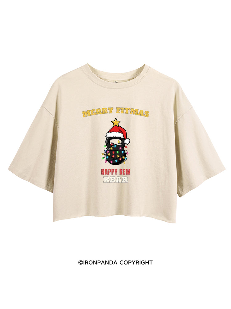 MERRY FITMAS HAPPY NEW REAR CROP TOPS