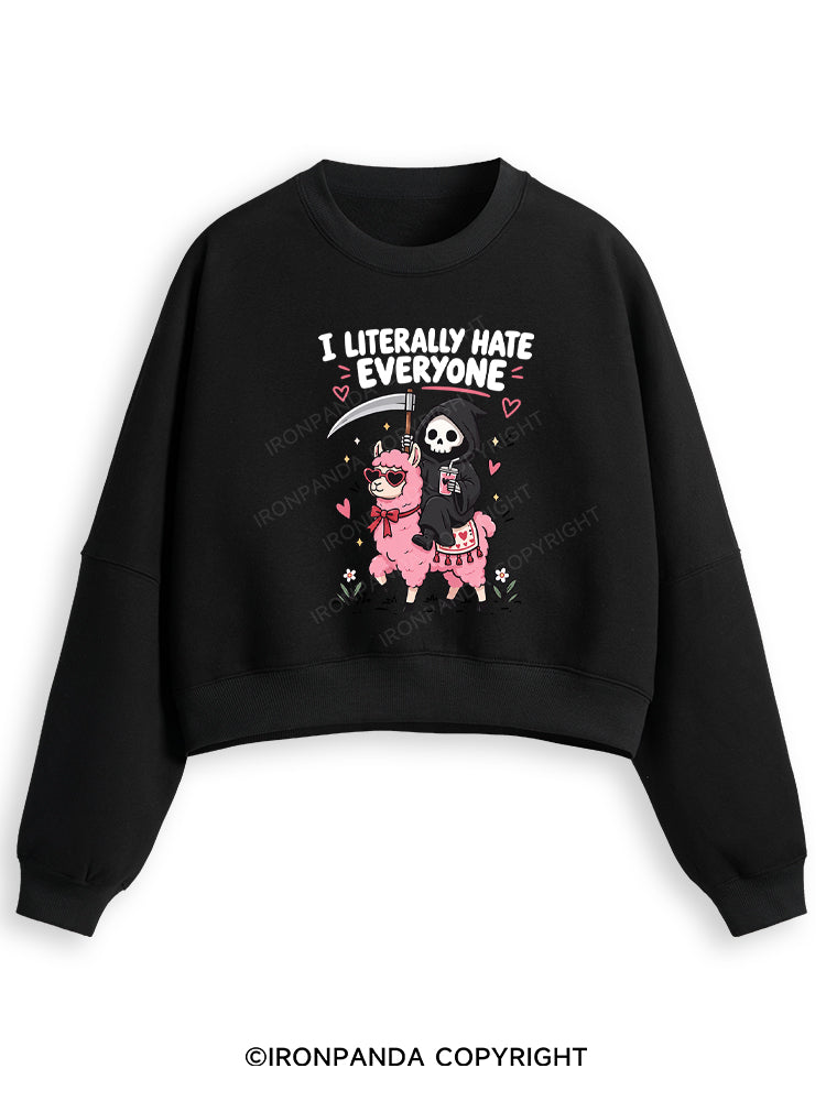 I LITERALLY HATE EVERYONE Grim Reaper Fleece Crop Sweatshirt