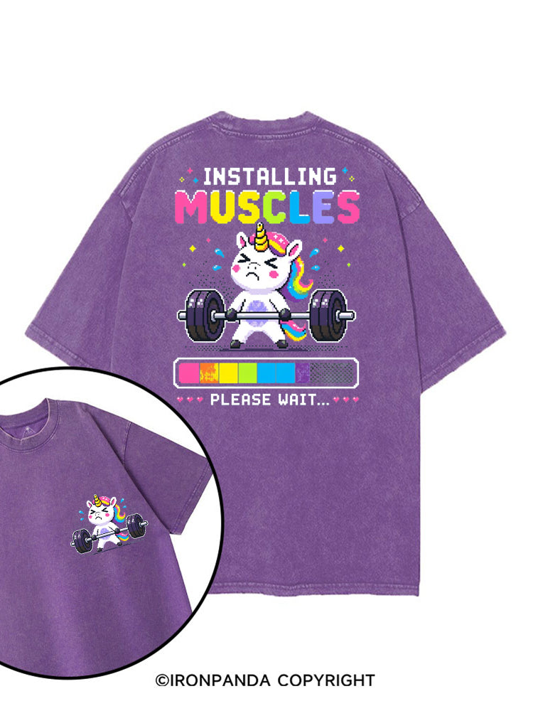 INSTALLING MUSCLES PLEASE WAIT MUSCLE UNICORN printed Gym Shirt