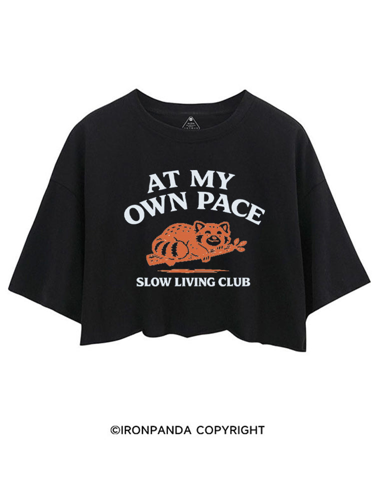 AT MY OWN PACE SLOW LIVING CLUB RACCOON CROP TOPS