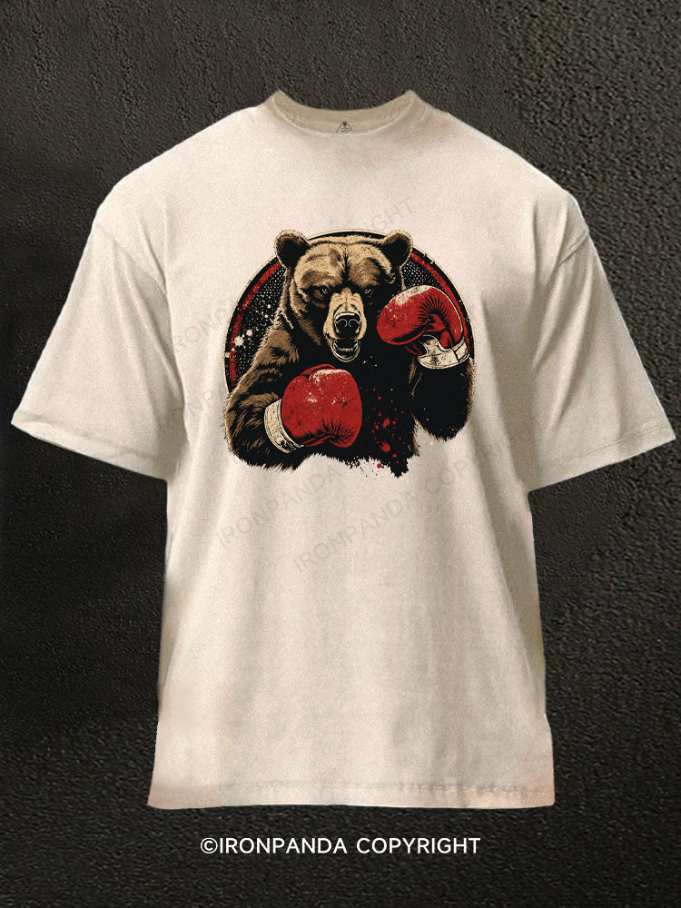 Retro Boxing Bear Washed Gym Shirt