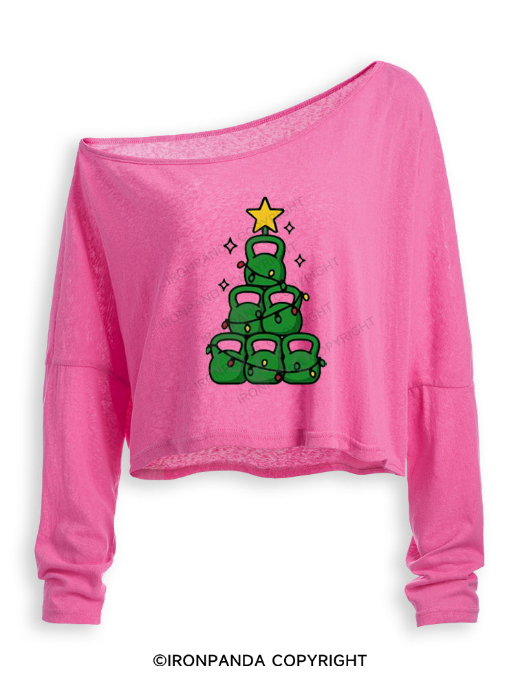 HOLIDAY STRENGTH TREE Off Shoulder Long Sleeve Crop Top