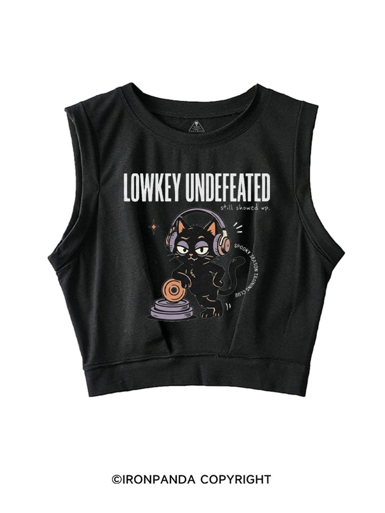 LOWKEY UNDEFEATED STILL SHOWD UP SPOOKY SEASON TRAINING CLUB SLEEVELESS CROP TOPS