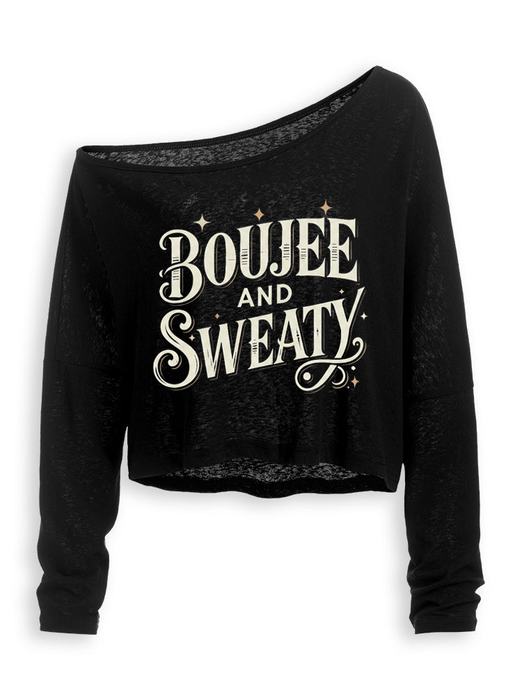 BOUJEE AND SWEATY Off Shoulder Long Sleeve Crop Top
