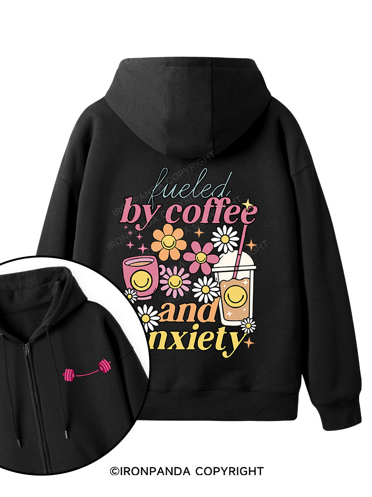 Fueled by Iced Coffee and Anxiety Double-Sided Printed Fleece Zip Up Hoodie