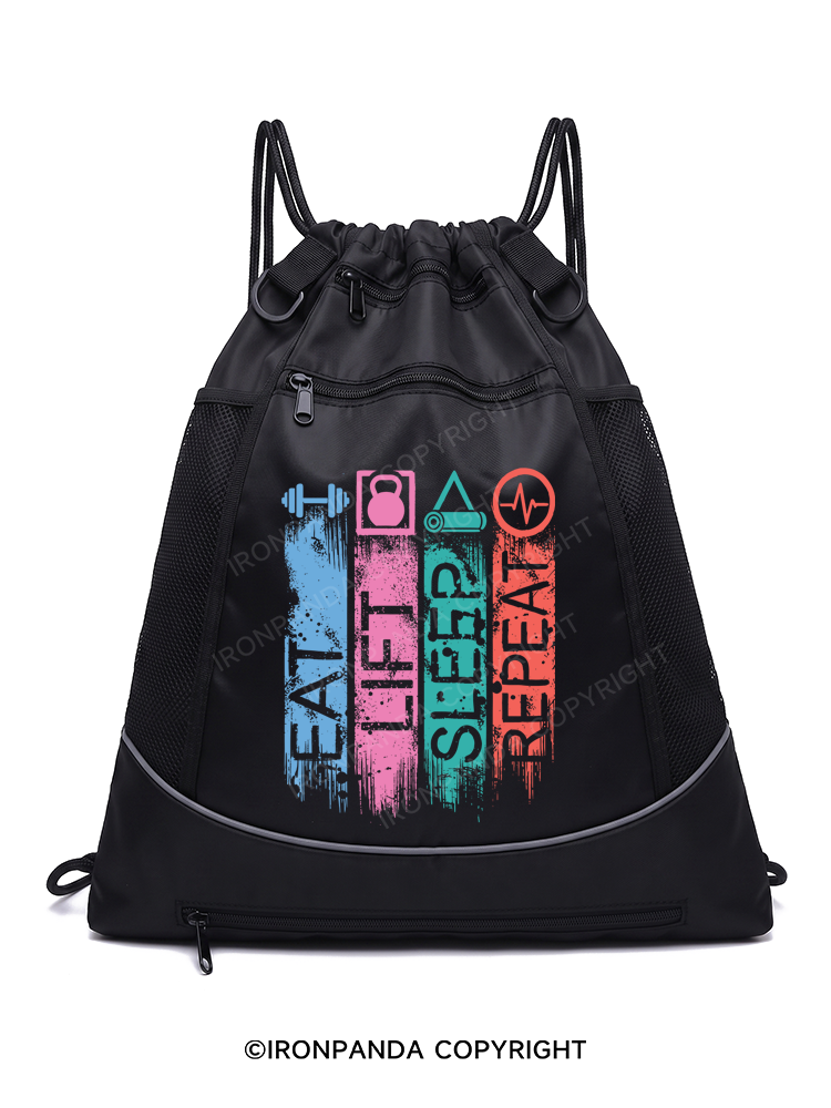 EAT,LIFT,SLEEP,REPEAT Gym Drawstring Bag
