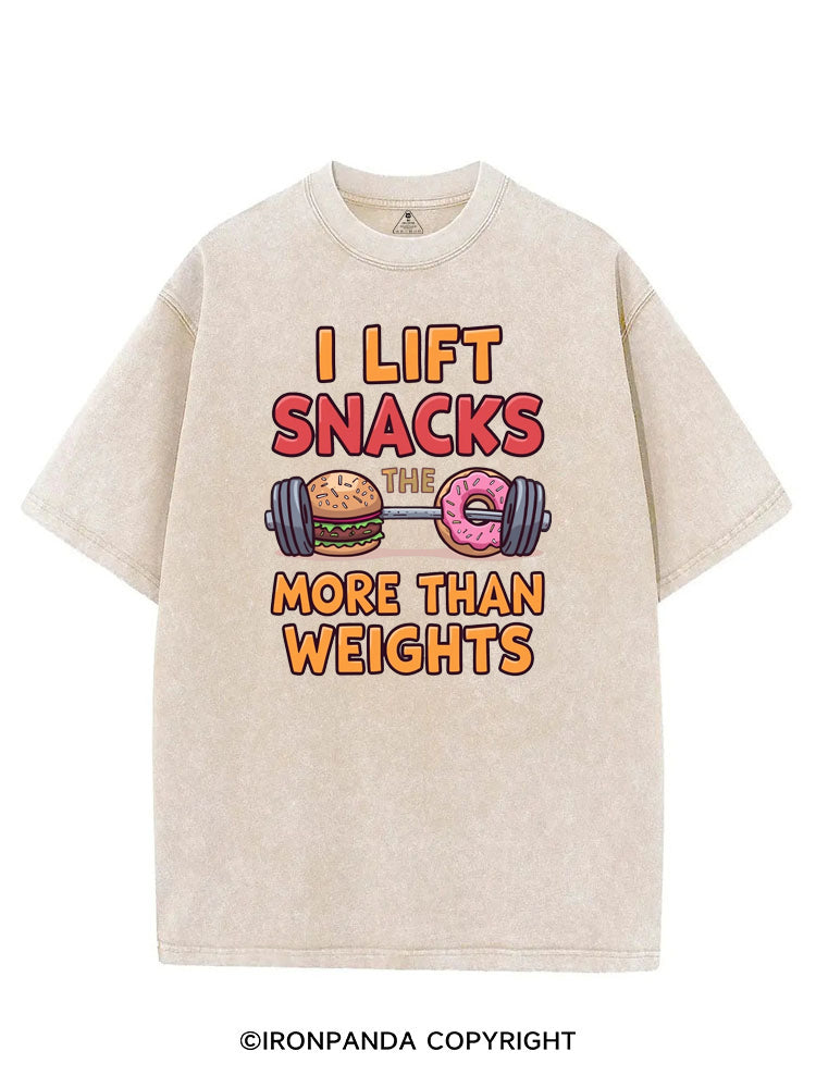 I LIFT SNACKS MORE THAN WEIGHTS VINTAGE GYM SHIRT