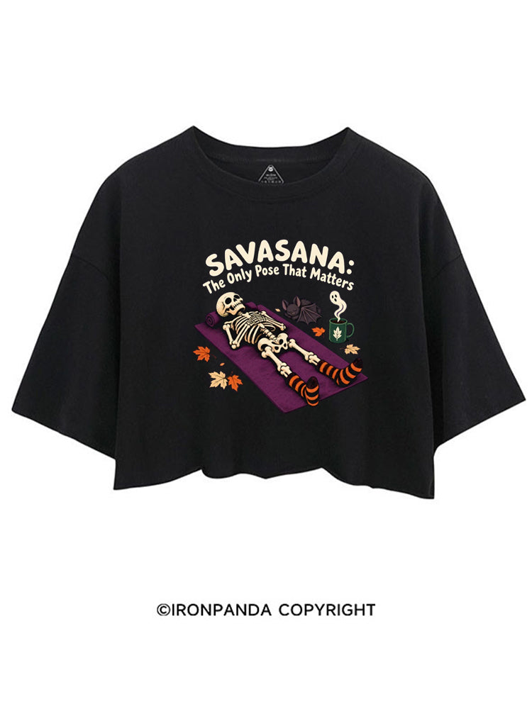 SAVASAVA THE ONLY POSE THAT MATTERS HALLOWEEN SKELETON CROP TOPS