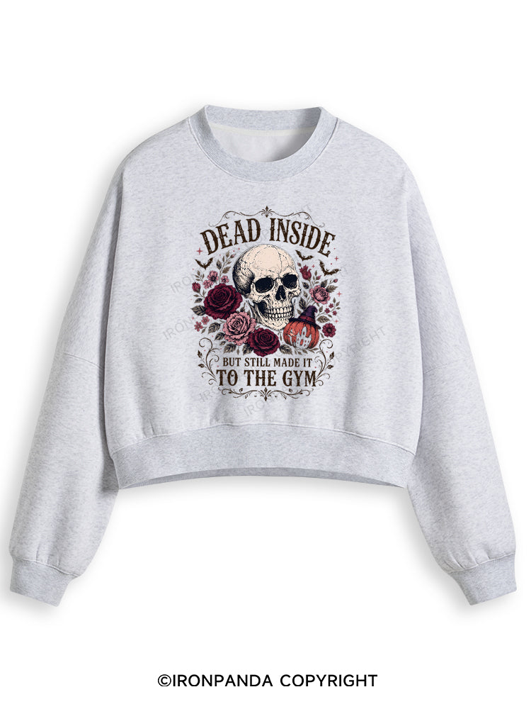 Dead Inside But Still Made It to the Gym Halloween Skeleton Fleece Crop Sweatshirt