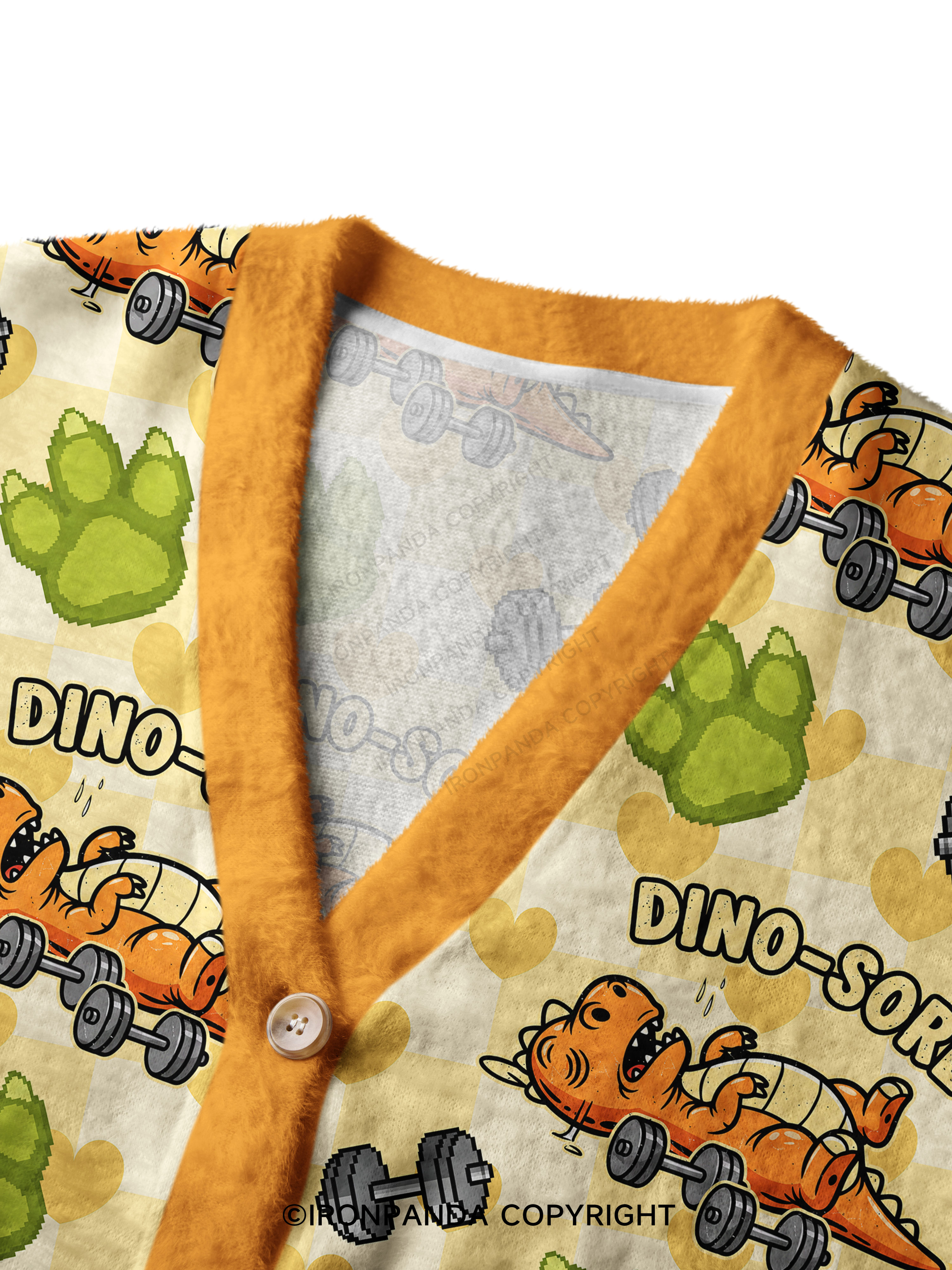 Dino-Sore Lifter Workout Ugly Cardigan Sweater