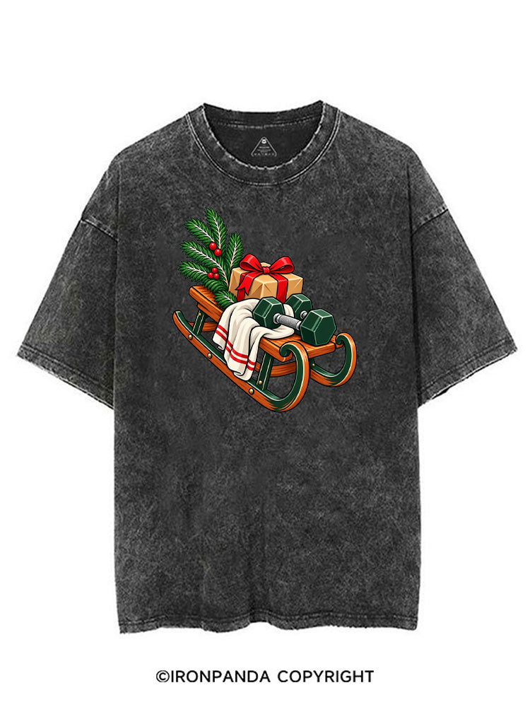 CHRISTMAS DUMBBELLS AND FESTIVE SLEIGH VINTAGE GYM SHIRT
