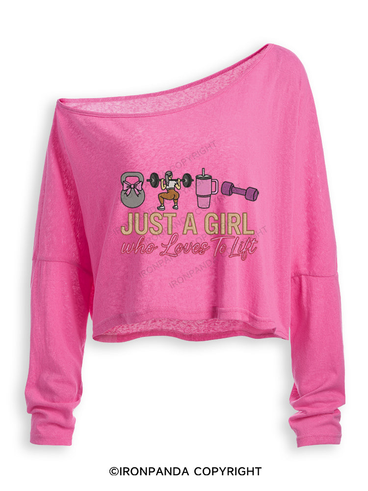 Just a girl who loves to lift Off Shoulder Long Sleeve Crop Top