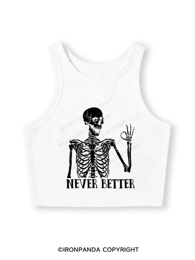 NEVER BETTER SKELETON Fitted Crop Tank Top