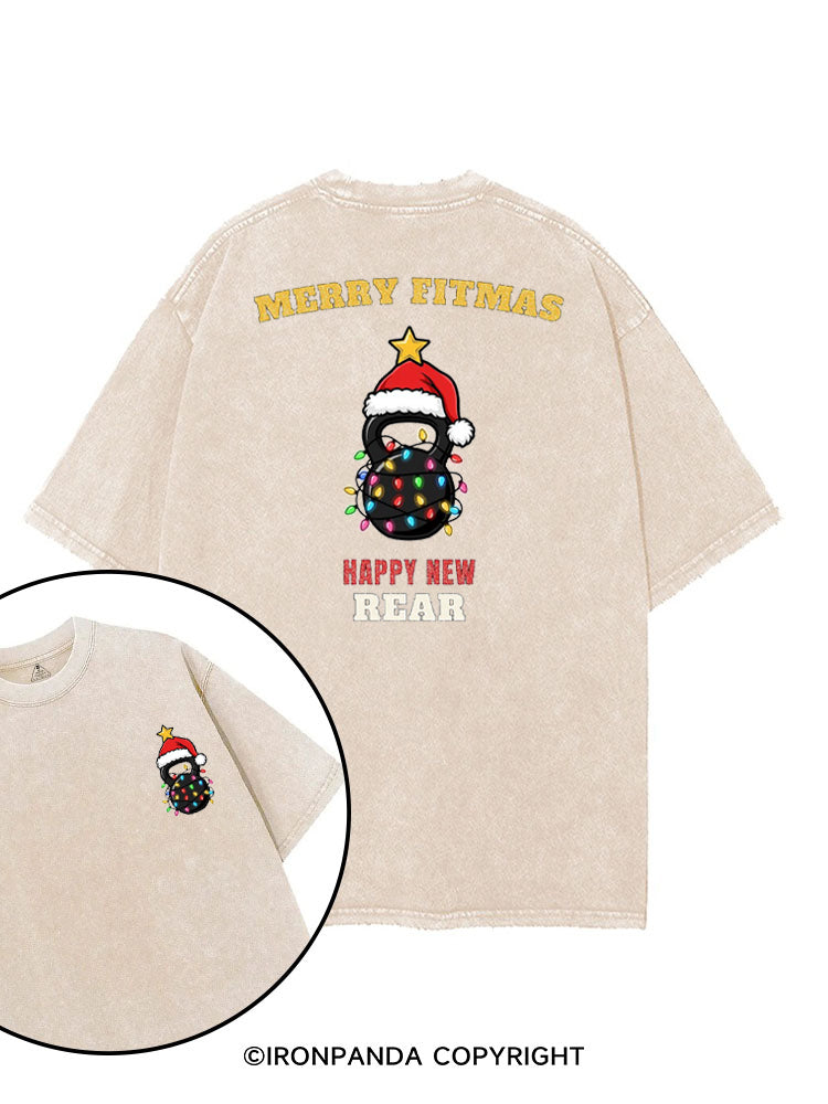 MERRY FITMAS HAPPY NEW REAR printed Gym Shirt