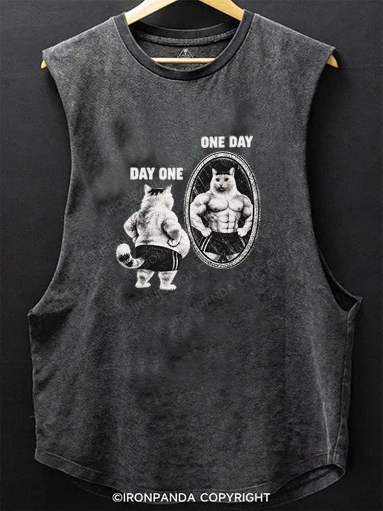 Day One to One Day Funny Cat Scoop Bottom Cotton Tank
