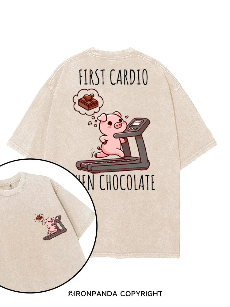 FIRST CARDIO THEN CHOCOLATE printed Gym Shirt