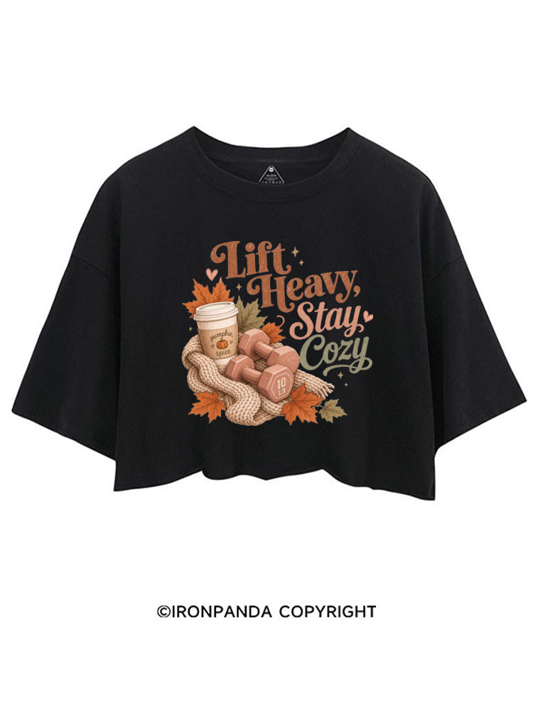 LIFT HEAVY STAY COZY CROP TOPS