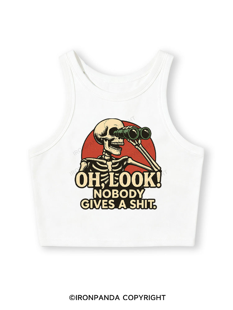 OH, LOOK! NOBODY GIVES A SHIT Fitted Crop Tank Top