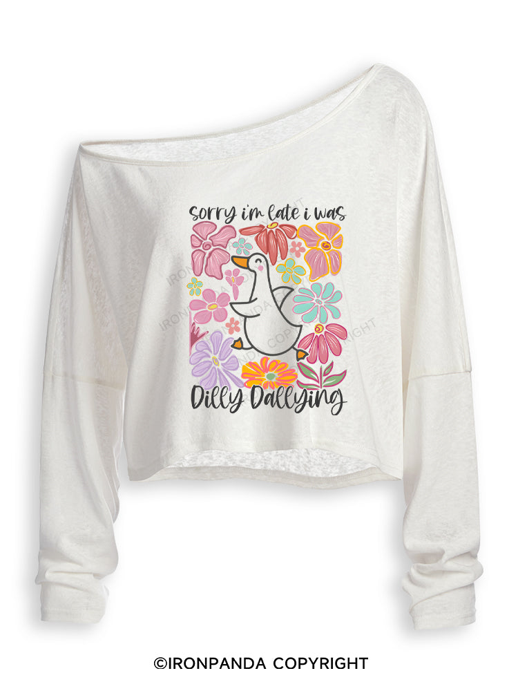 Sorry I'm late I was dilly dallying Off Shoulder Long Sleeve Crop Top