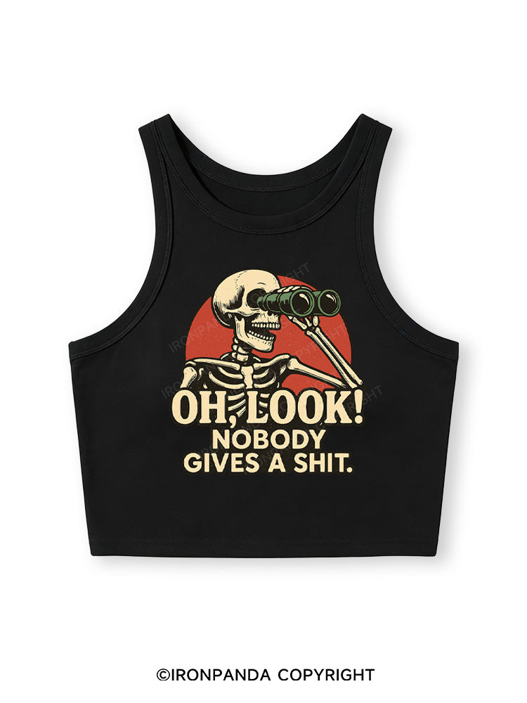 OH, LOOK! NOBODY GIVES A SHIT Fitted Crop Tank Top