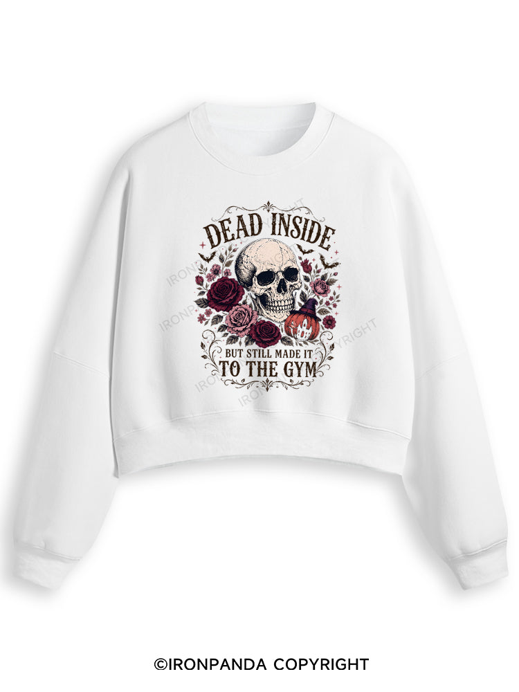 Dead Inside But Still Made It to the Gym Halloween Skeleton Fleece Crop Sweatshirt