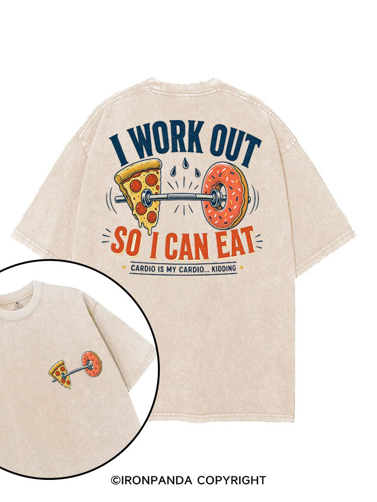 I WORK OUT SO I CAN EAT CARDIO IS MY CARDIO KIDDING printed Gym Shirt