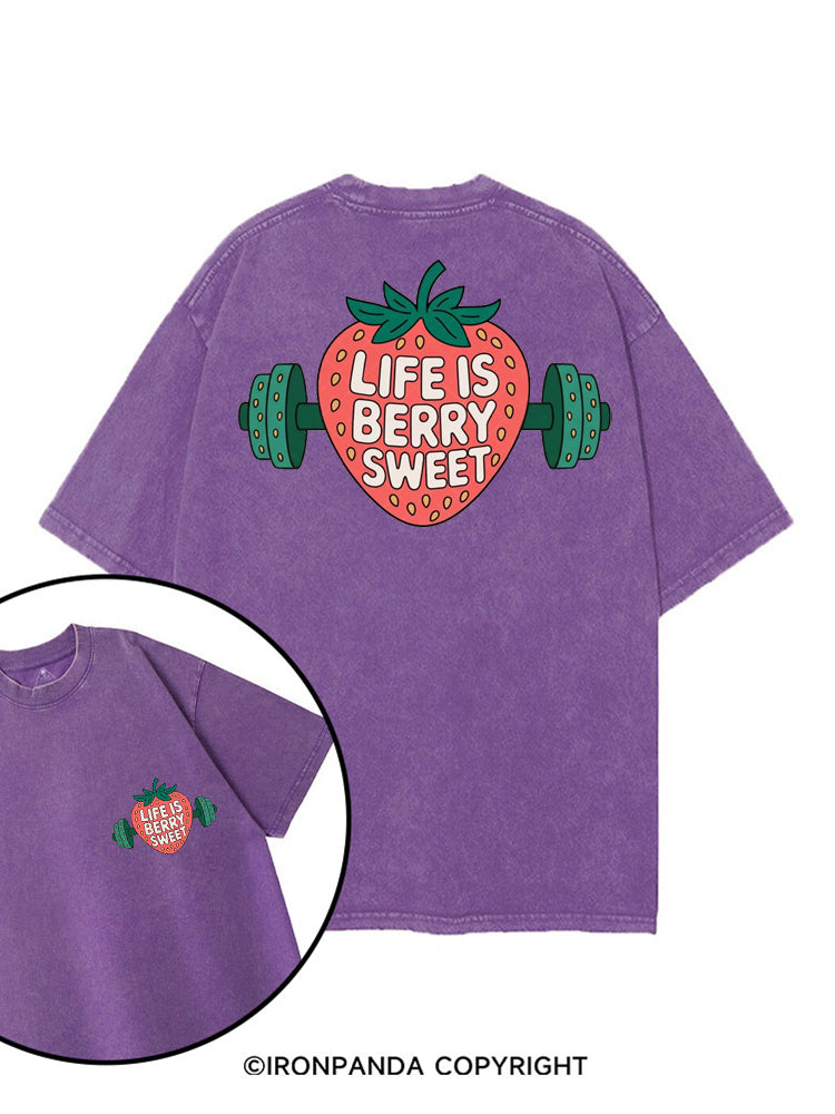 LIFE IS BERRY STRONG STRAWBERRY printed Gym Shirt
