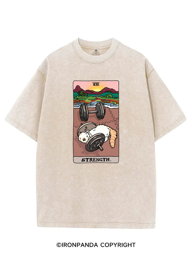 STRENGTH TAROT FUNNY GYM KITTY VINTAGE GYM SHIRT