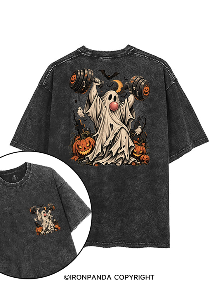 VINTAGE GHOST GYM WEIGHTLIFTING printed Gym Shirt