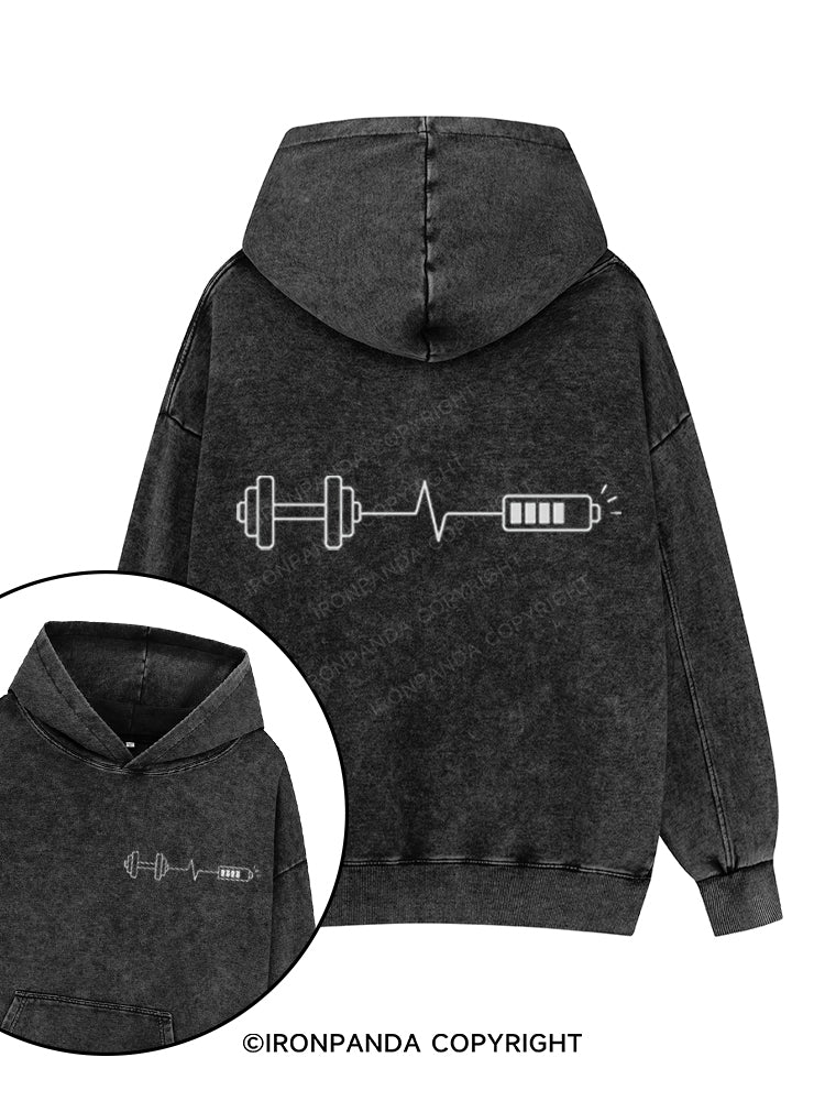 LOW BATTERY SOLUTION Printed Washed Gym Hoodie