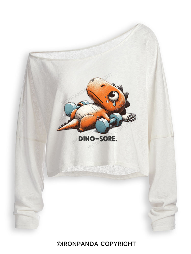 DINO-SORE AFTER WORKOUT Off Shoulder Long Sleeve Crop Top