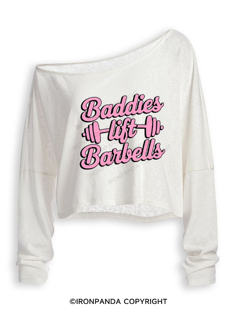 Baddies Lift Barbells! Off Shoulder Long Sleeve Crop Top